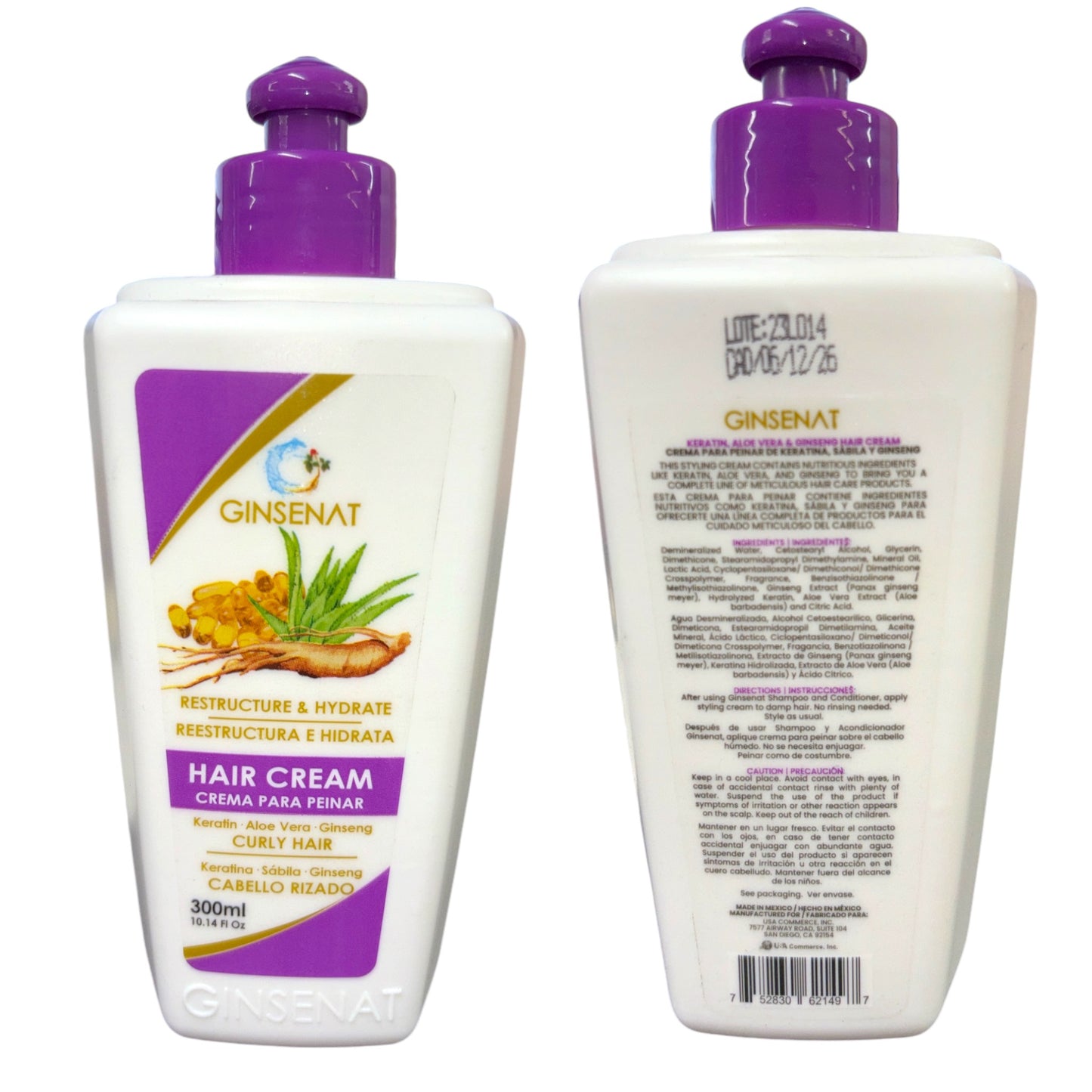 GINSENAT HAIR CREAM KERATIN, ALOE VERA, GINSENG CURLY HAIR  300ML #35