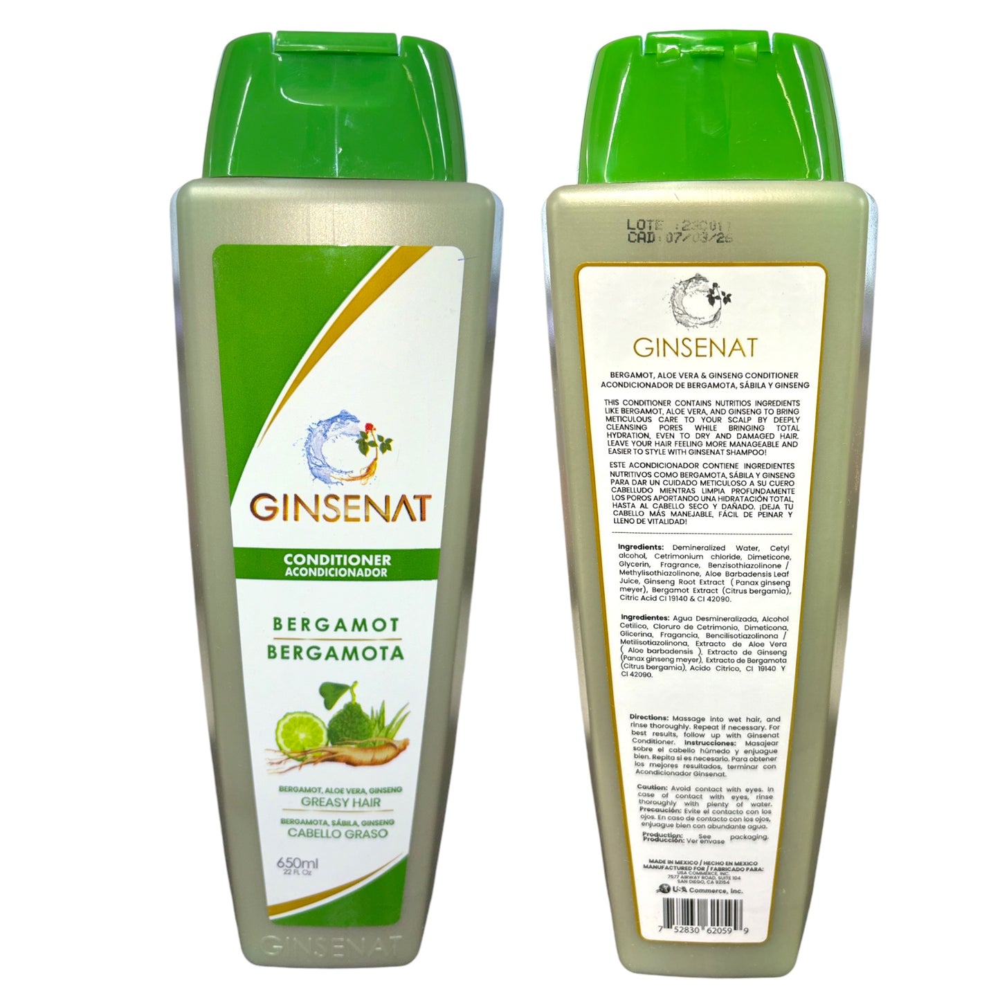 GINSENAT CONDITIONER BERGAMOTA, ALOE VERA GINSENG GREASY HAIR 650ML #49