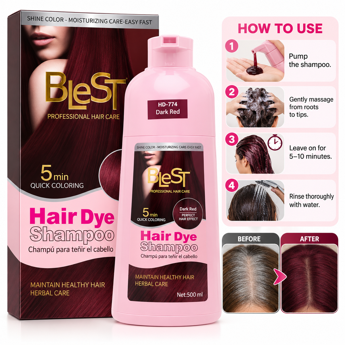 Blest Dark Red Hair Dye Shampoo
