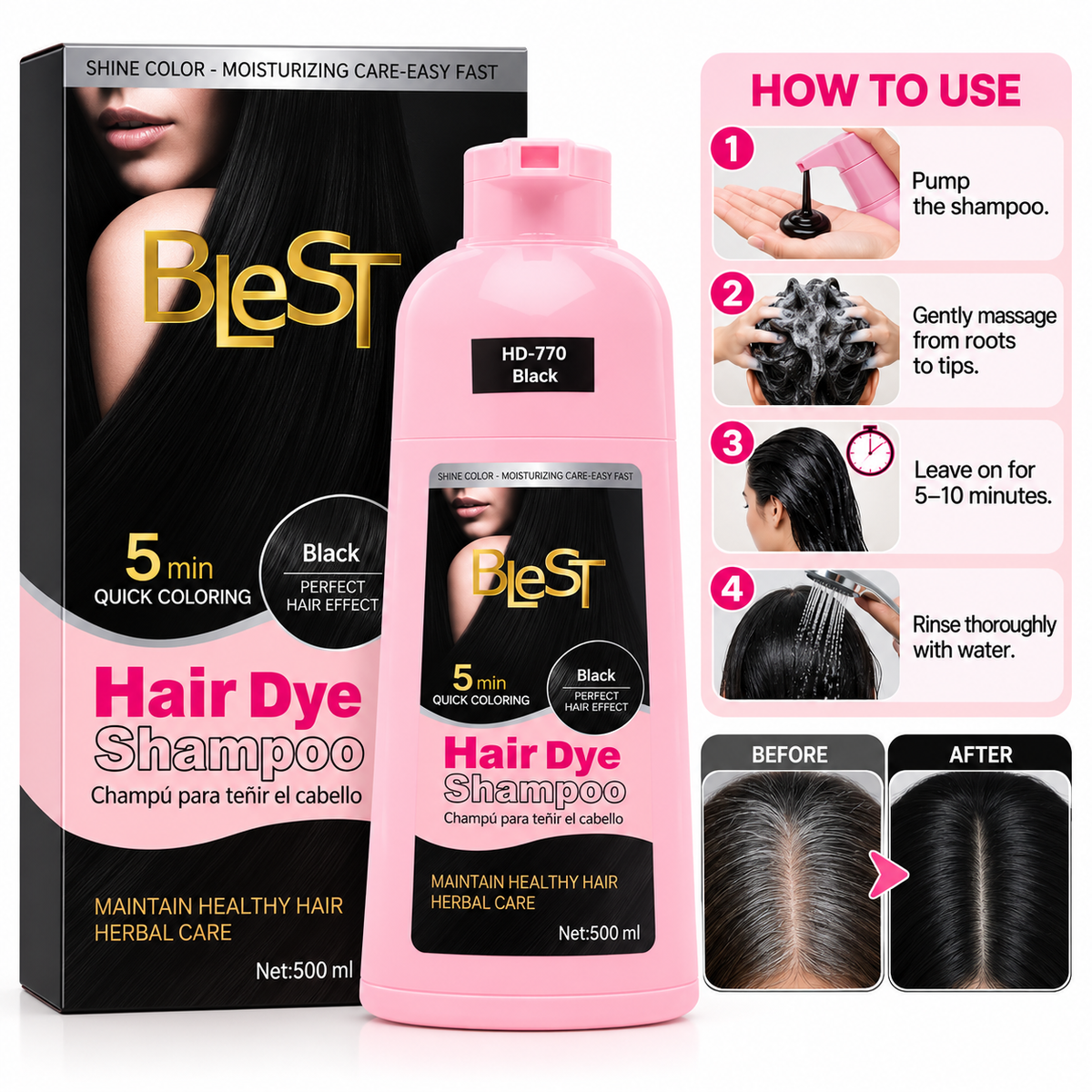 Blest Black Hair Dye Shampoo