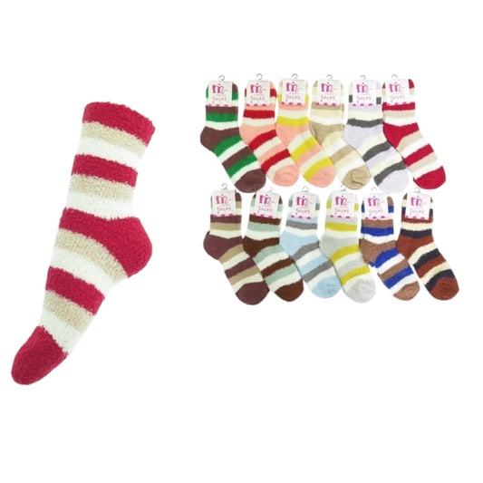 STRIPES LONG FUZZY SOCKS 12PACK SO-918  #52