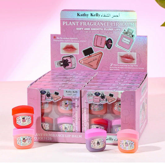 12 SETS OF 4 LIP BALMS DISPLAY KATHY KELLY POPULAR PERFUMES LIP BALMS KK1128