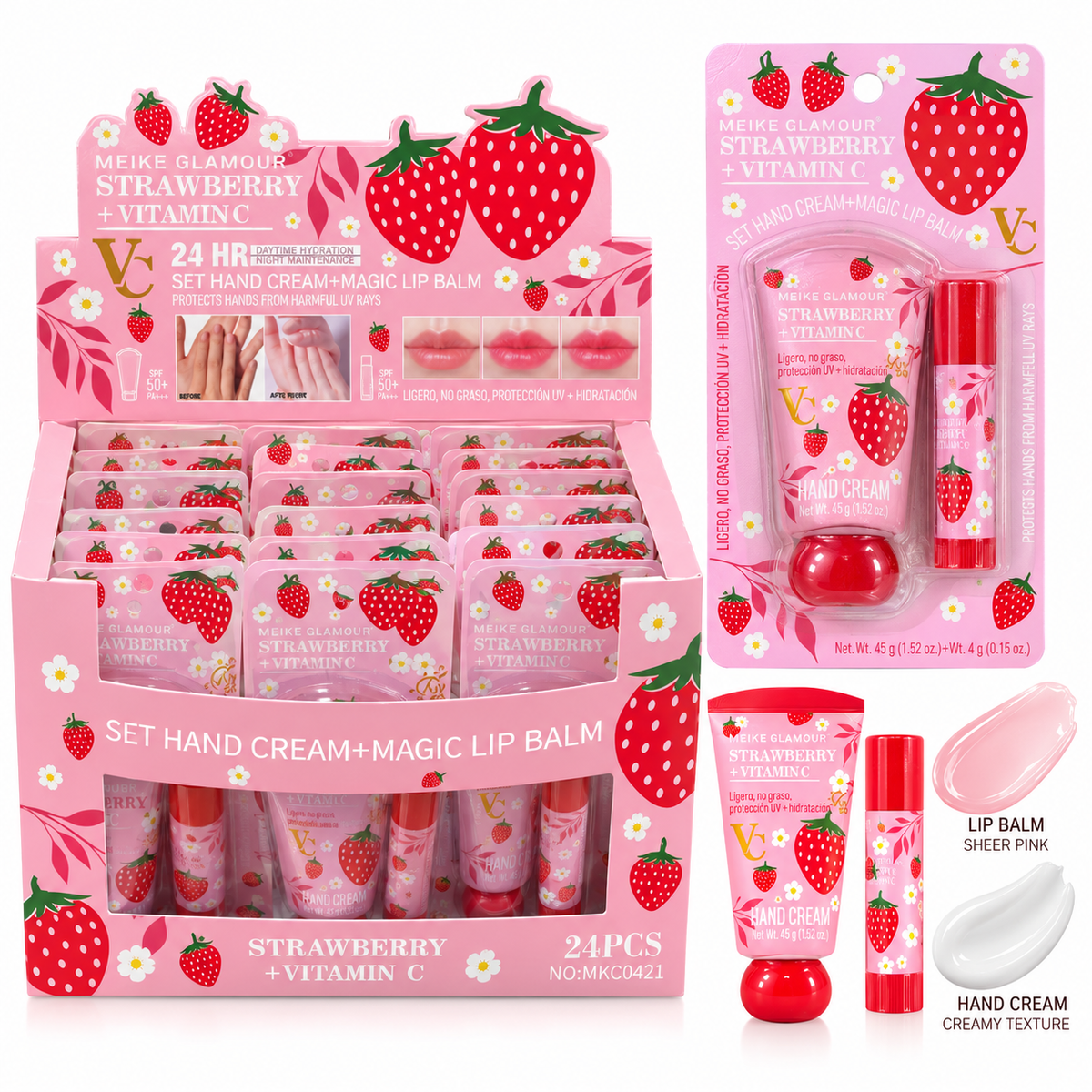 Meike Glamour Strawberry + Vitamin C Hand Cream + Lip Balm