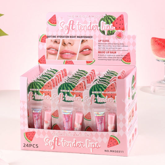 24PCS DISPLAY 2PC X PACK MEIKE WATERMELON LIPGLOSS + LIP BALM
