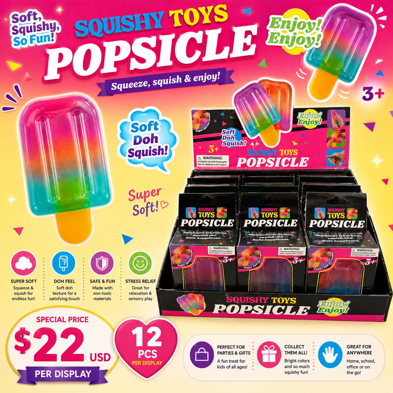 12PCS DISPLAY POPSICLE SQUISHY TOY