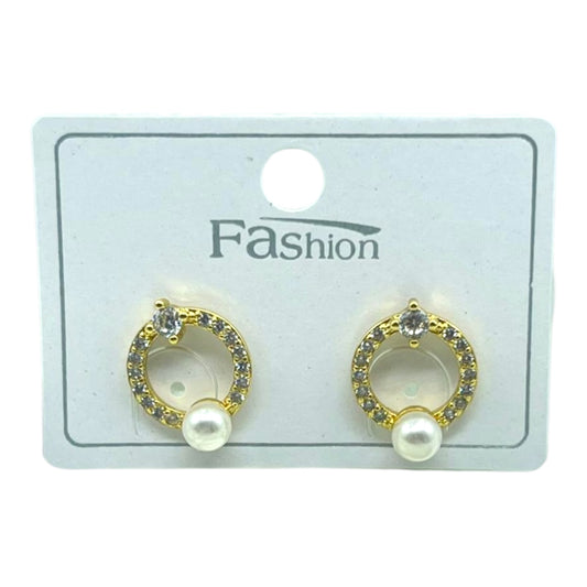 CIRCLE PEARL PREMIUM GOLD PLATED EARRINGS BE398