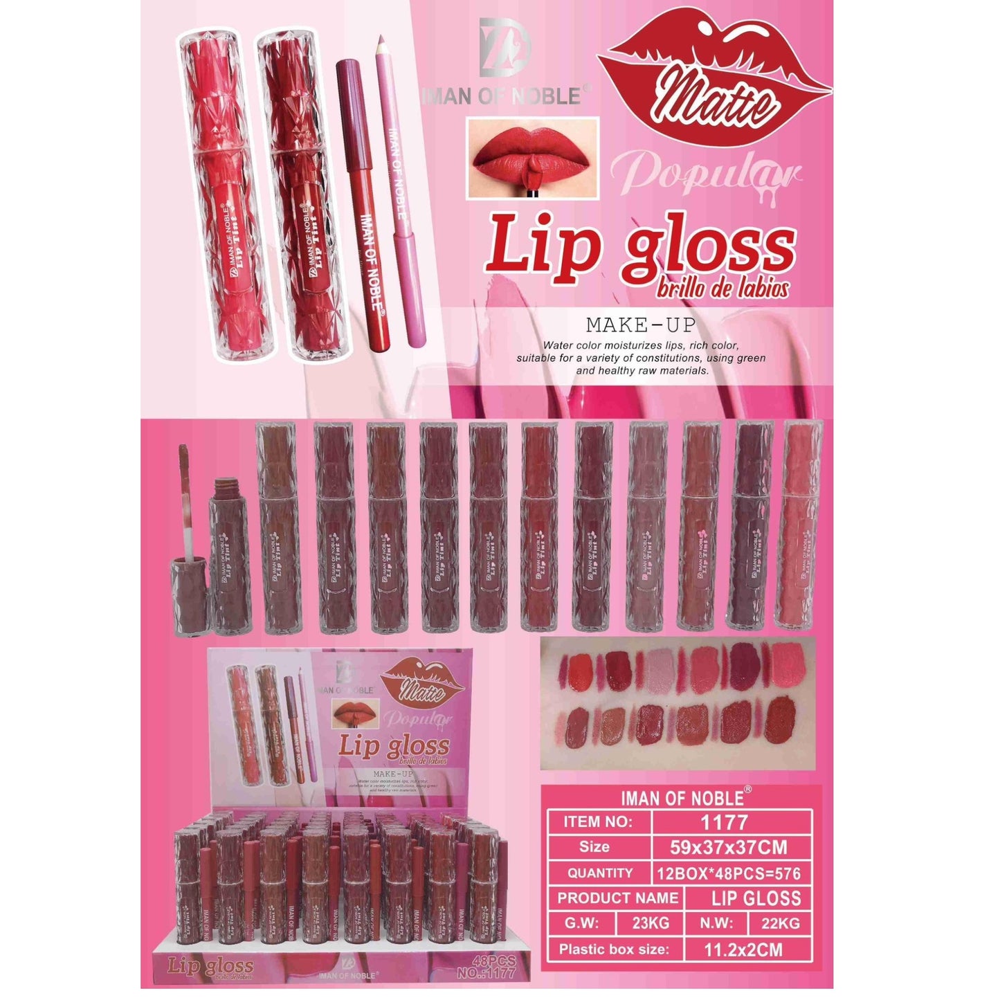 IMAN OF NOBLE MATTE LIPPIE WITH LIPLINER 96PCS DISPLAY 1177 # 22