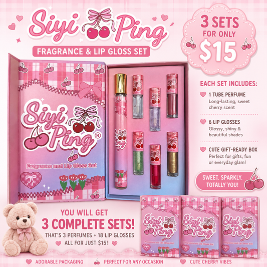3PCS SIYIPING PINK CHERRY LIPGLOSS AND PERFUME SET SYP-ST18