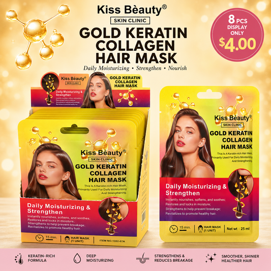 8 PCS DISPLAY KISS BEAUTY GOLD KERATIN COLLAGEN HAIR MASK 1352-07A