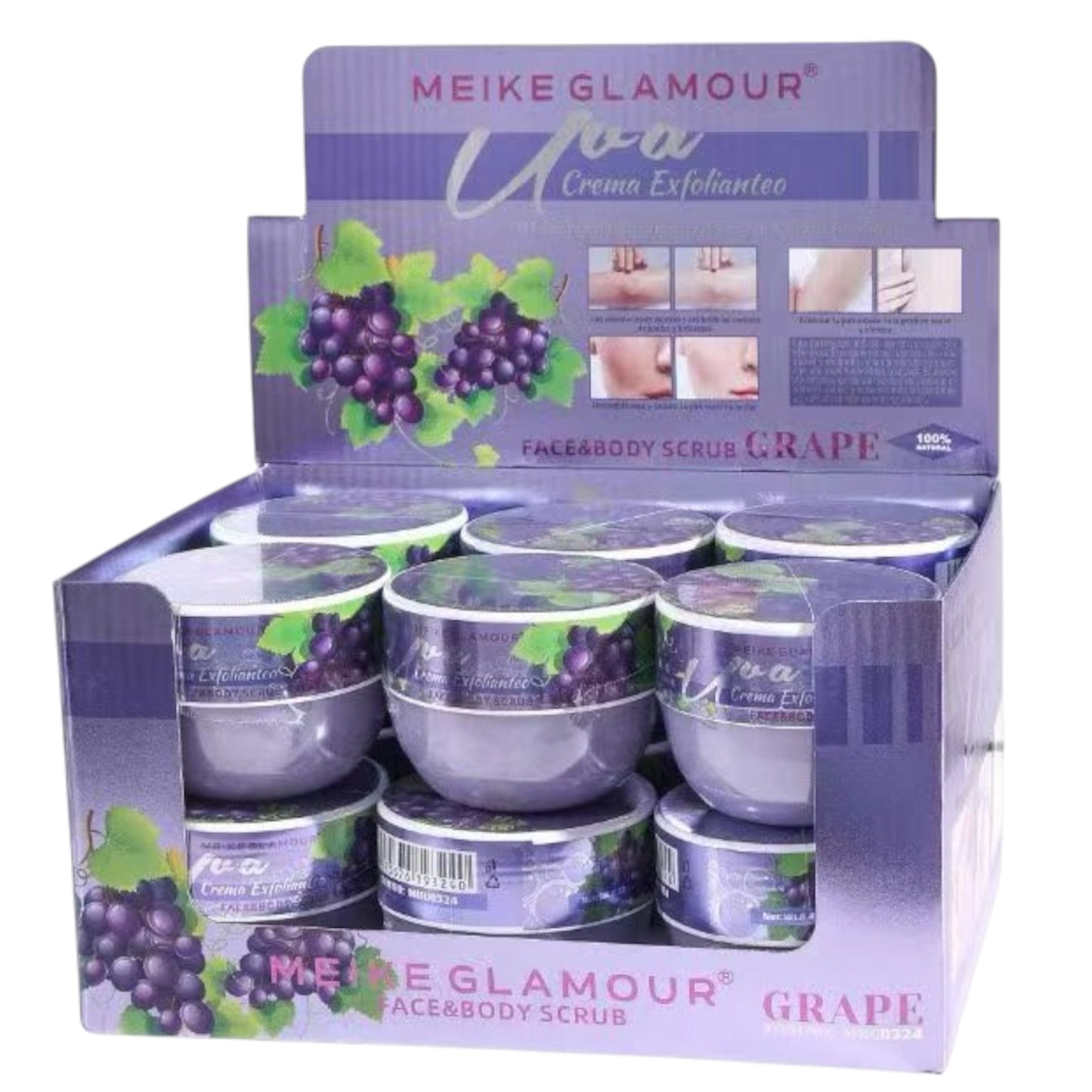 12PCS DISPLAY MEIKE GLAMOUR GRAPE BODY/FACE SCRUB MKG0324