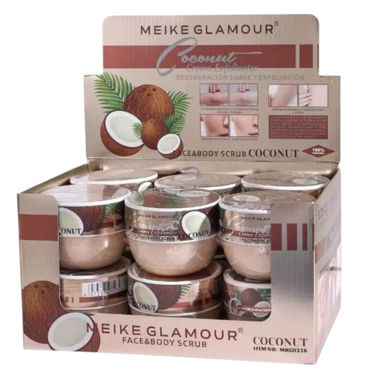 12PCS DISPLAY MEIKE GLAMOUR COCONUT BODY/FACE SCRUB MKG0326