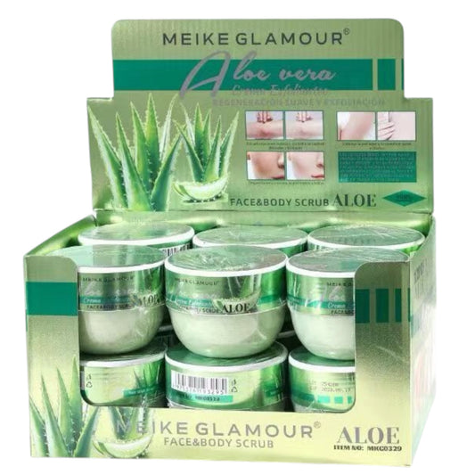 12PCS DISPLAY MEIKE GLAMOUR ALOE VERA  BODY/FACE SCRUB MKG0329