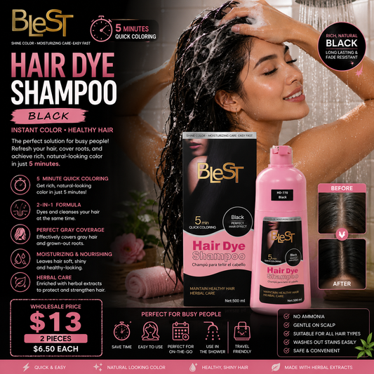 2PCS BLEST BLACK HAIR DYE SHAMPOO HD-770