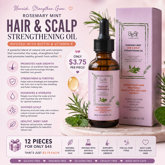 12PCS DISPLAY BLEST ROSEMARY MINT HAIR & SCALP STRENGTHENING OIL BH721