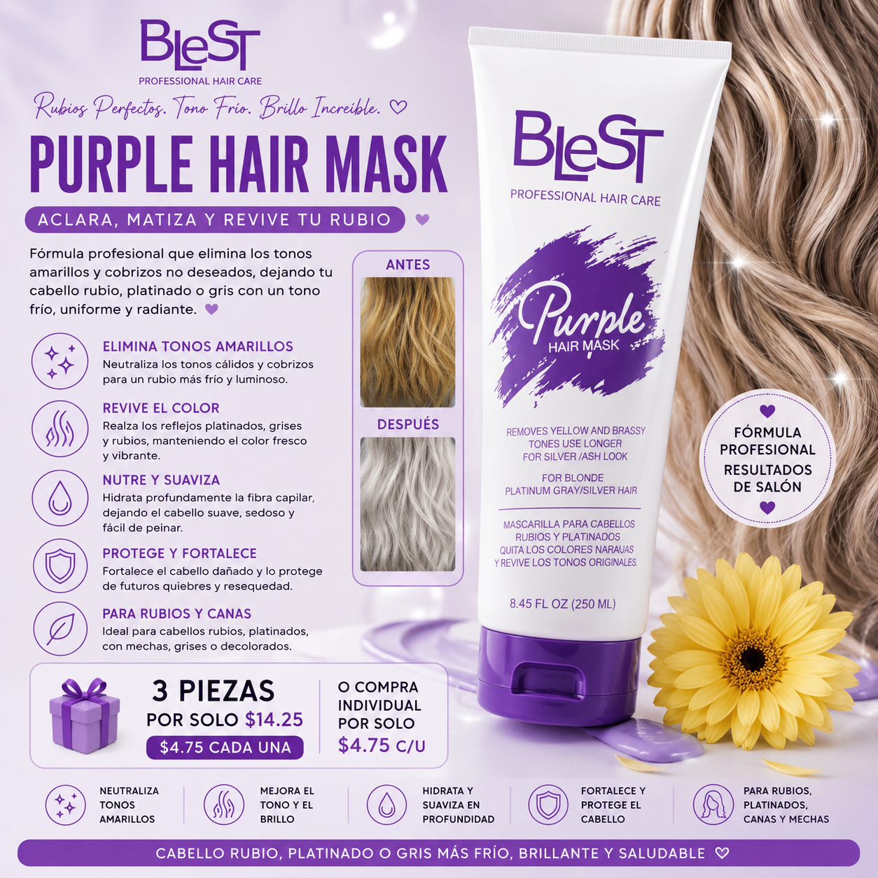 3PCS BLEST PURPLE HAIR MASK HPM-03