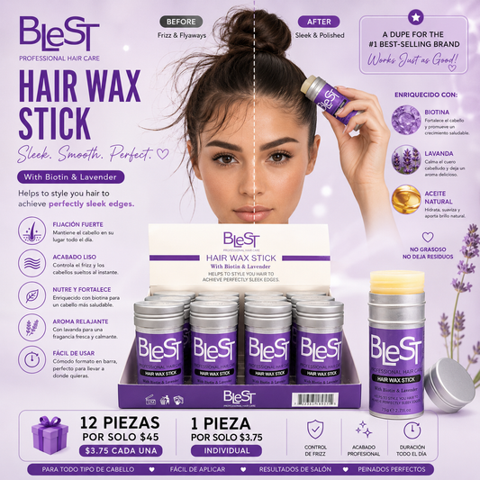 12PCS DISPLAY BLEST HAIR WAX STICK WITH BIOTIN & LAVENDER HW-771