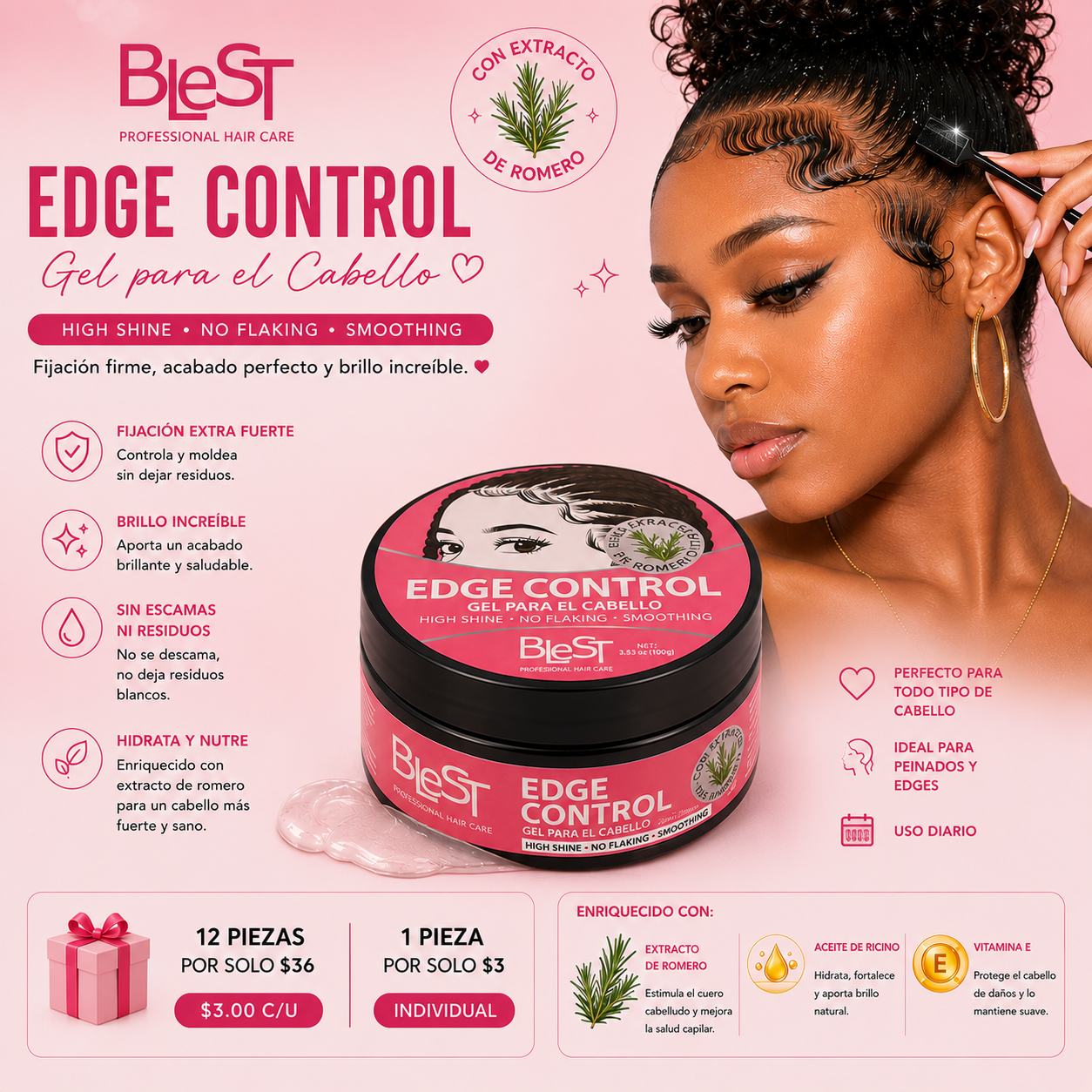 12PCS DISPLAY BLEST EDGE CONTROL GEL WITH ROSEMARY EXTRACT BEC-01