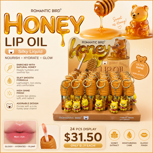 24PCS ROMANTIC BIRD YELLOW BEAR HONEY LIPGLOSS WITH DANGLE CHARM RB384