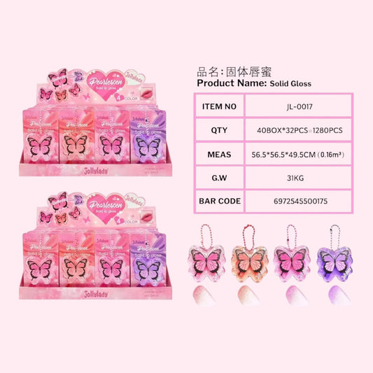 JOLLY LADY 32PCS BUTTERFLY KEYCHAIN SOLID LIPGLOSS JL-0017