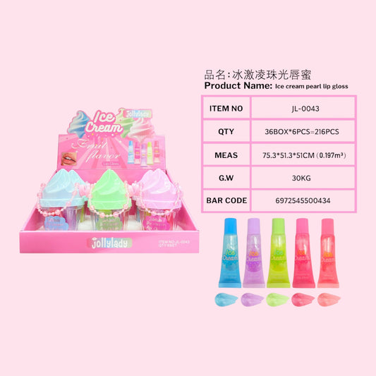 JOLLY LADY ICE CREAM PURSE WITH LIPGLOSS 6PCS DISPLAY JL-0043