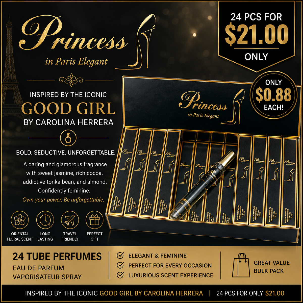 24PCS DISPLAY PRINCESS 288 TUBE PERFUME EBC1312TR