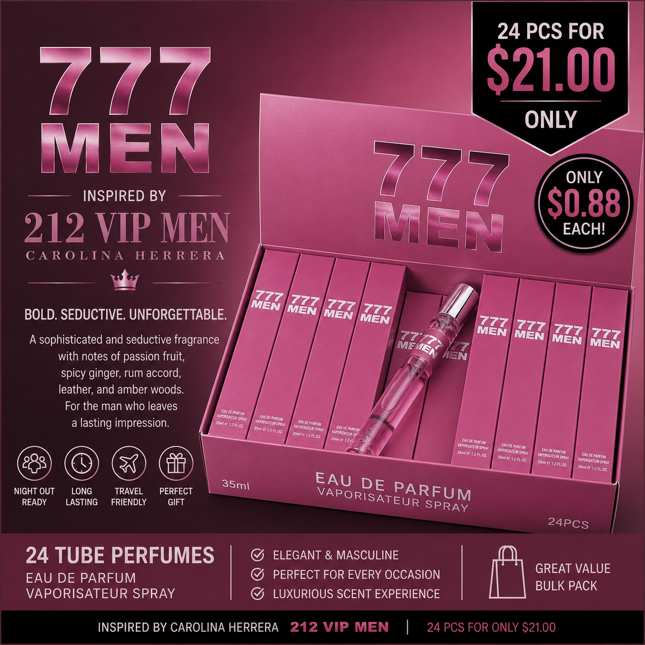 24PCS DISPLAY 777 MEN TUBE PERFUME EBC2048TR