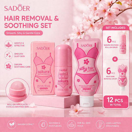 12PCS (6 OF EACH) 6 HAIR REMOVAL CREAM + 6 SOOTHING ROLL ON SADOER HAIR REMOVAL KIT