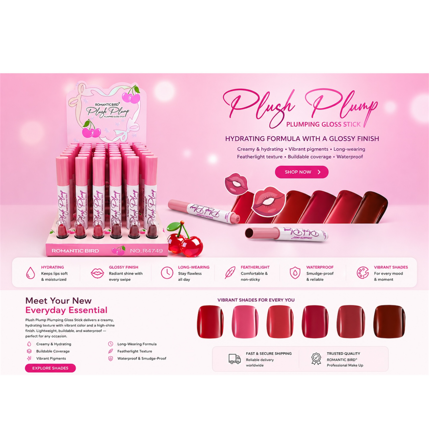 48PCS DISPLAY PLUSH PUMP CLICKER GLOSS R4749