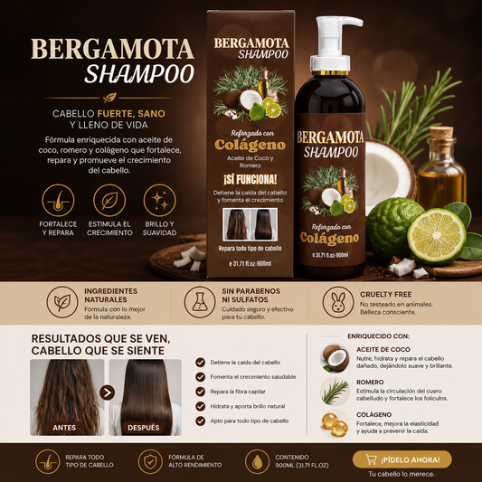 2PCS SHAMPOO BERGAMOTA REFORZADO CON COLÁGENO Y COCO BM-1002