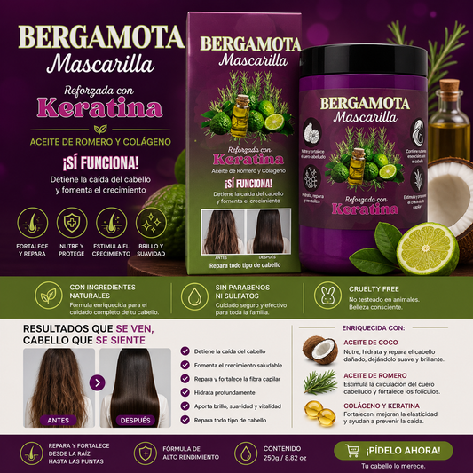 2PCS MASCARILLA BERGAMOTA REFORZADO CON KERATINA ROMERO Y COLÁGENO BM-3001