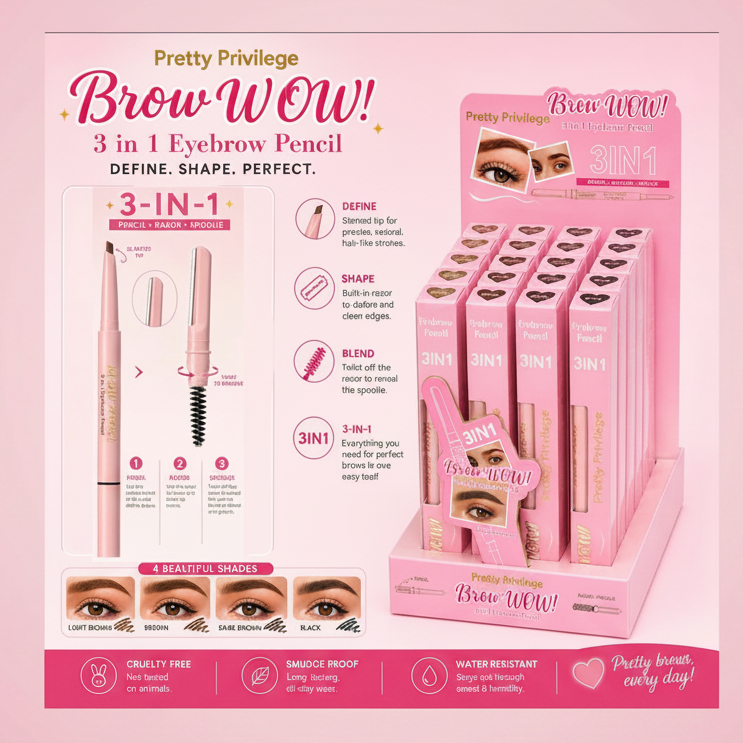 24PCS DISPLAY PRETTY PRIVILEGE BROW WOW! 3IN1 EYEBROW PENCIL WOW314
