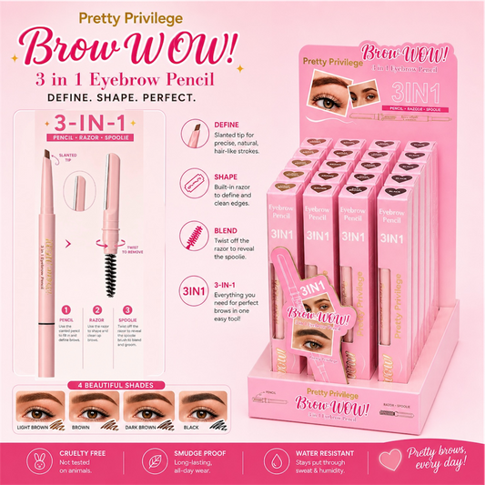 24PCS DISPLAY PRETTY PRIVILEGE BROW WOW! 3IN1 EYEBROW PENCIL WOW314
