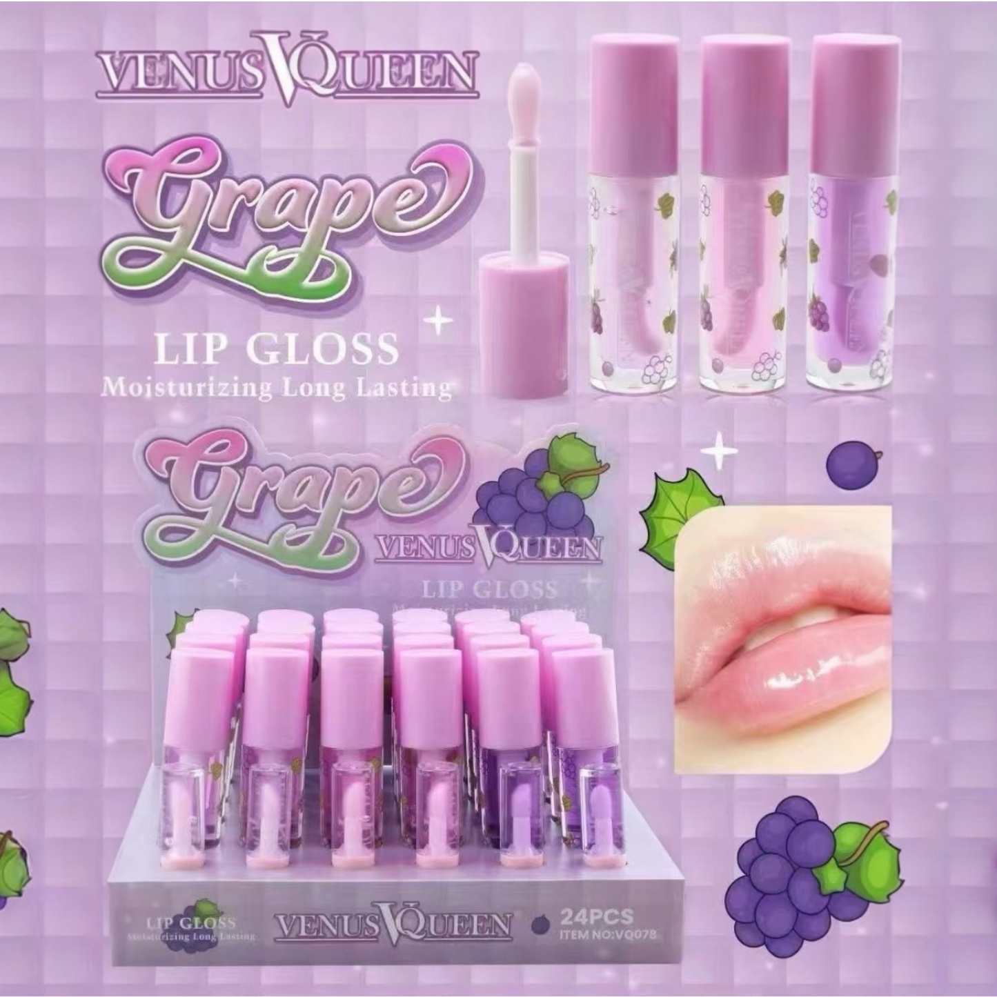 24PCS DISPLAY GRAPE LIP GLOSS VQ078