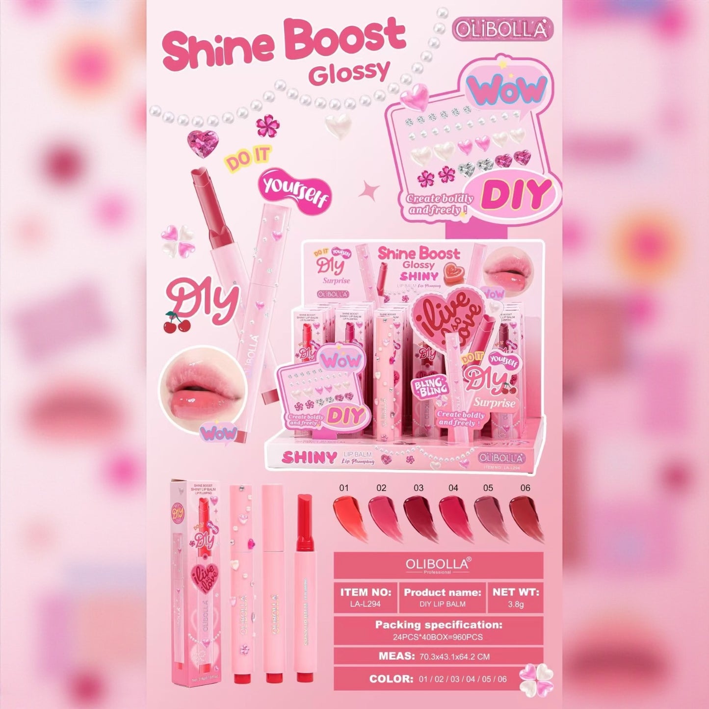 OLIBOLLA 24PCS DISPLAY DIY PLUMPING LIP BALM LA-L294