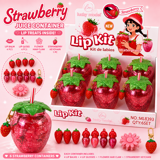 6PCS DISPLAY STRAWBERRY JUICE CONTAINER WITH LIP TREATS ML8393