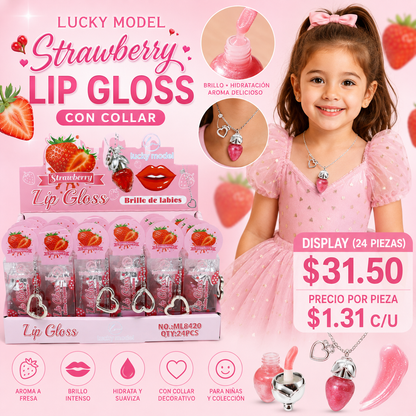 24PCS LUCKY MODEL STRAWBERRY NECKLACE LIPGLOSS ML8420