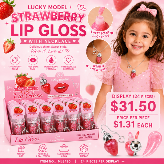24PCS LUCKY MODEL STRAWBERRY NECKLACE LIPGLOSS ML8420