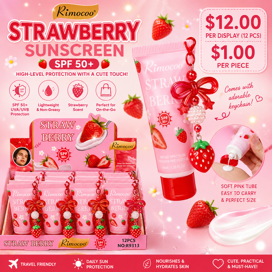 12PCS DISPLAY RIMOCOO STRAWBERRY SPF50+ CREAM WITH DANGLE CHARM R9313