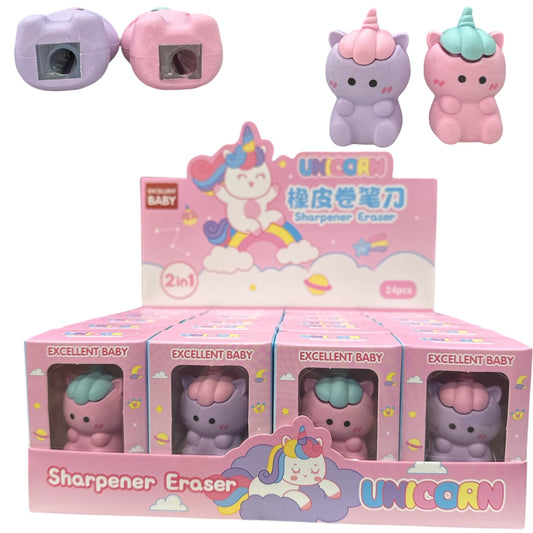 24PCS UNICORN 2 IN 1 SHARPENER ERASER  FB01