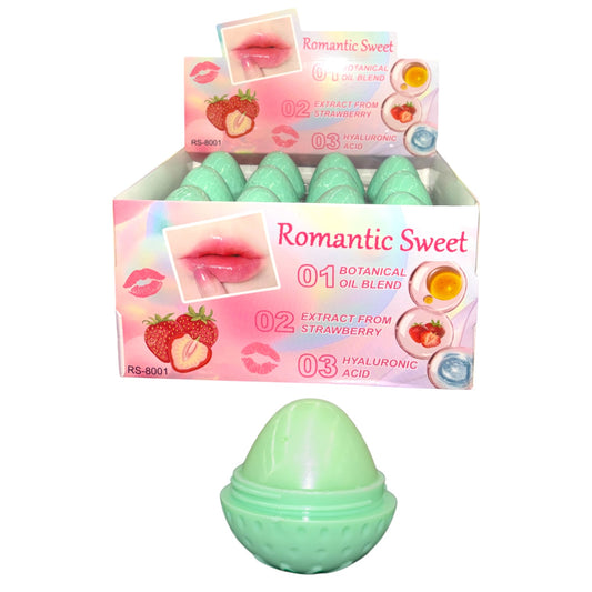 24PCS DISPLAY ROMANTIC SWEET GREEN STRAWBERRIES LIP BALM RS-8001