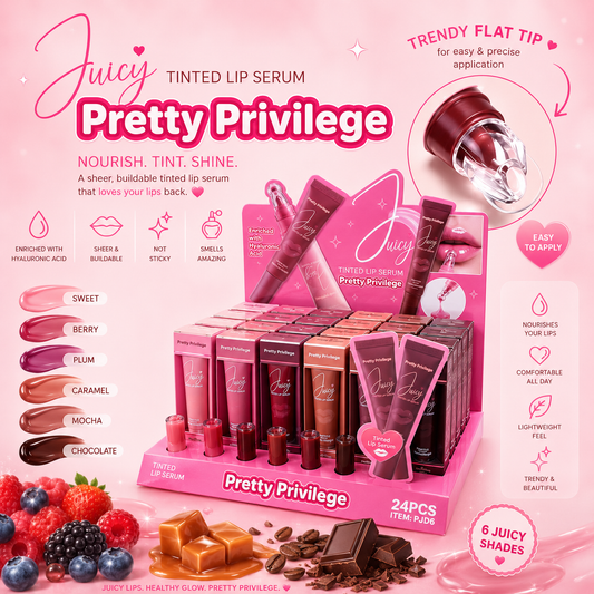 24PCS DISPLAY + TESTERS PRETTY PRIVILEGE JUICY TINTED LIP SERUM PJD6