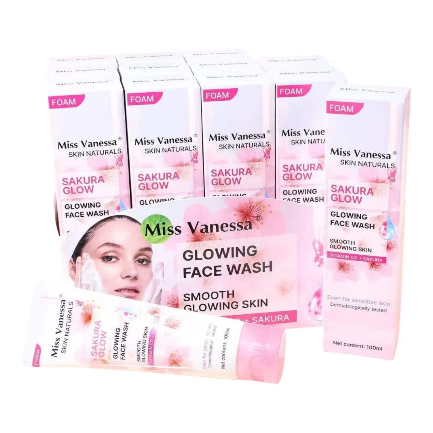 12PCS MISS VANESSA GLOWING FACE WASH VITAMIN CG + SAKURA M7075