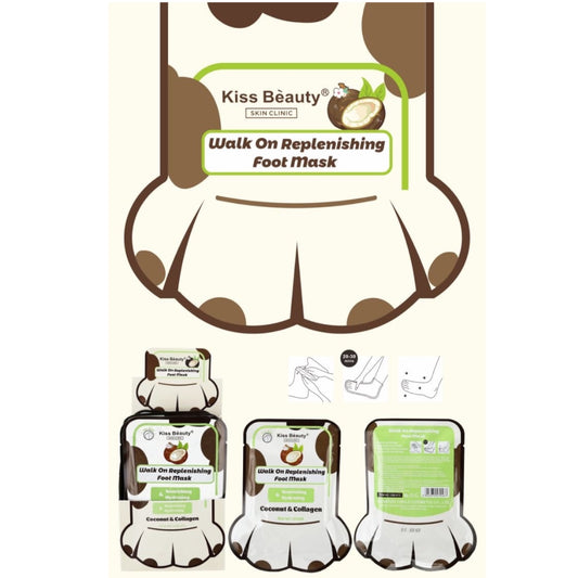 12PCS DISPLAY KISS BEAUTY COCONUT & COLLAGEN FOOT MASK 1288-07C