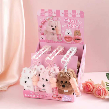 15PCS  DISPLAY PLUSH  DOG KEYCHAIN + GLOSS LIP #C4115
