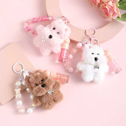 15PCS  DISPLAY PLUSH  DOG KEYCHAIN + GLOSS LIP #C4115