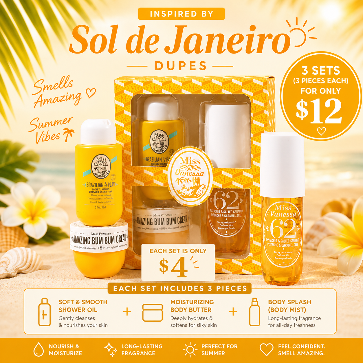 3PCS SET MISS VANESSA YELLOW DUO SET M7203