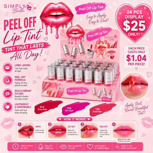 24PCS DISPLAY SIMPLY BELLA PEEL OFF LIP TINT S101