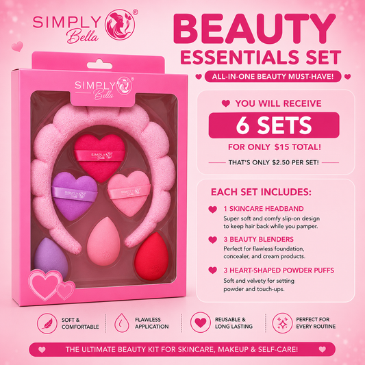 6 SETS SIMPLY BELLA PINK  HEADBAND SPONGE AND PUFF STB015