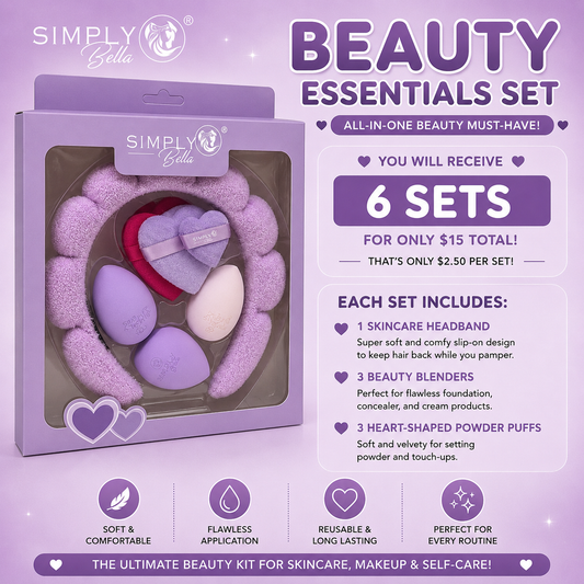 6SETS SIMPLY BELLA PURPLE HEADBAND SPONGE AND PUFF STB015