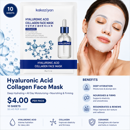 10PCS PACK KAKAZIYAN FACE-MASK HYALURONIC ACID COLLAGEN FACE MASK M12